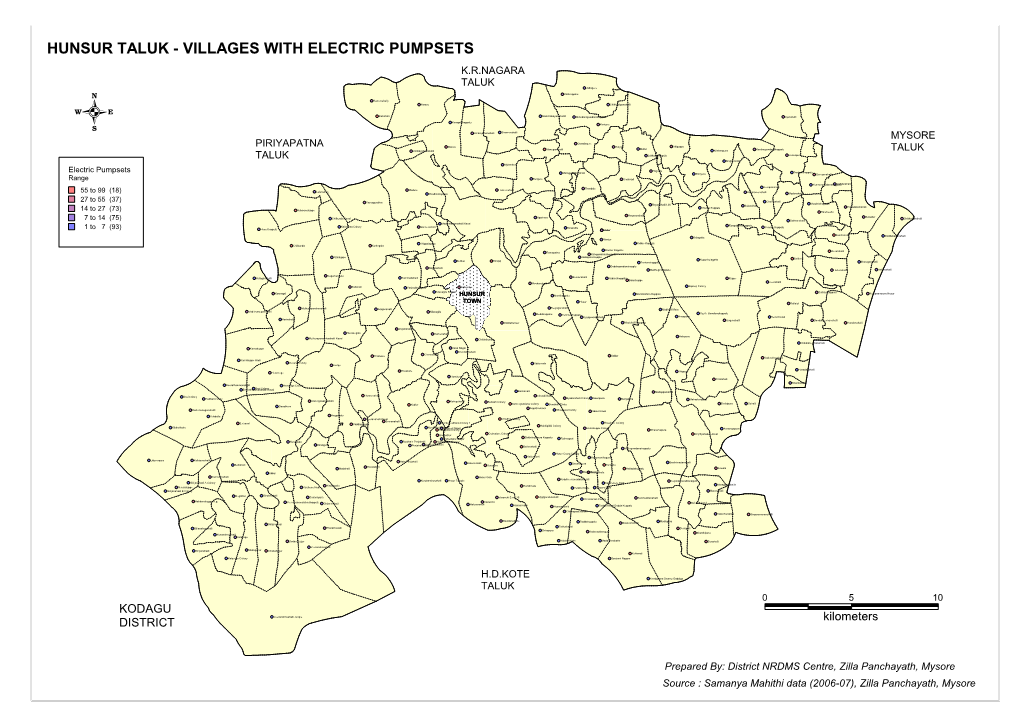 HUNSUR TALUK - VILLAGES with ELECTRIC PUMPSETS K.R.NAGARA TALUK Jabagere