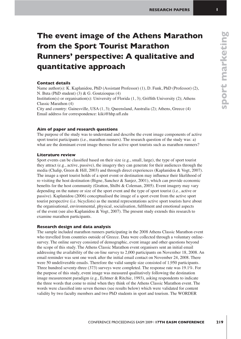 The Event Image of the Athens Marathon from the Sport Tourist Marathon Runners’ Perspective: a Qualitative and Quantitative Approach