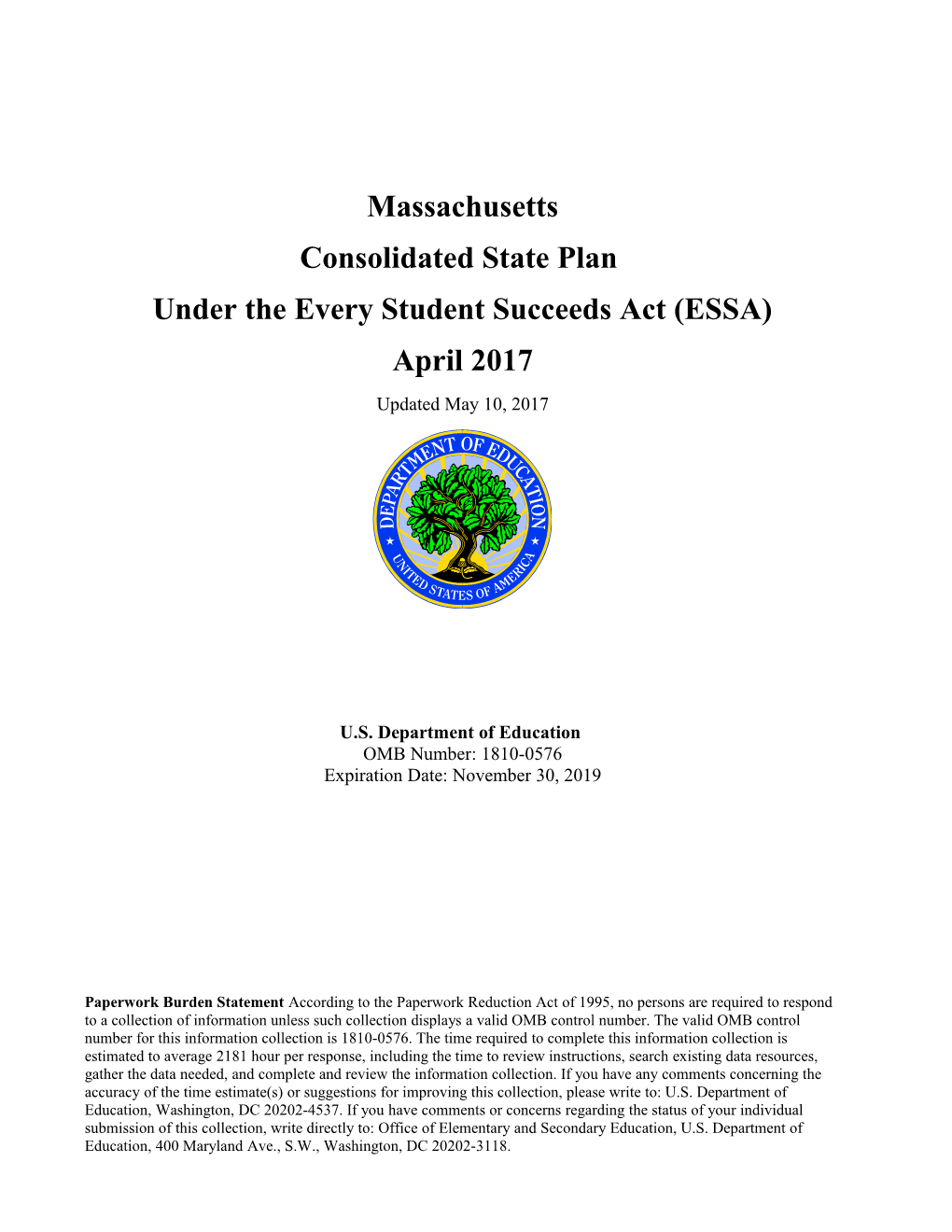 MA ESSA State Plan April 2017