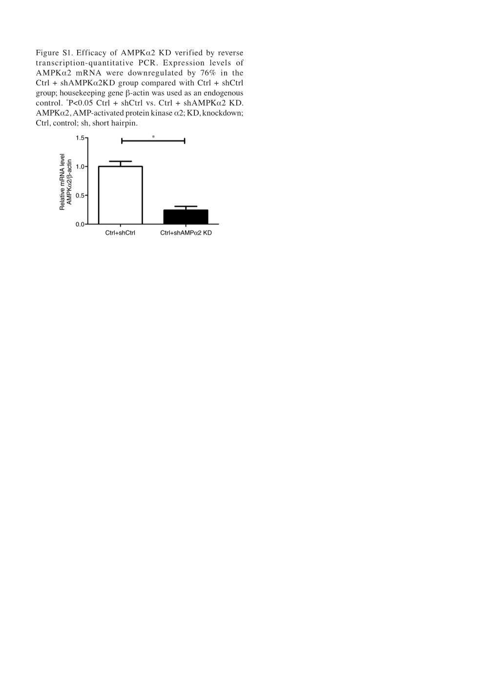 Figure S1. Efficacy of Ampkα2 KD Verified by Reverse Transcription-Quantitative PCR