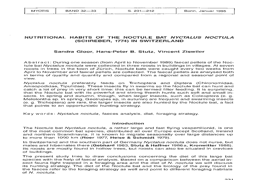 Nutrltlonal HABITS of the NOCTULE BAT NYCTALUS NOCTULA (SCHREBER, 17I4) in SWITZERLAND
