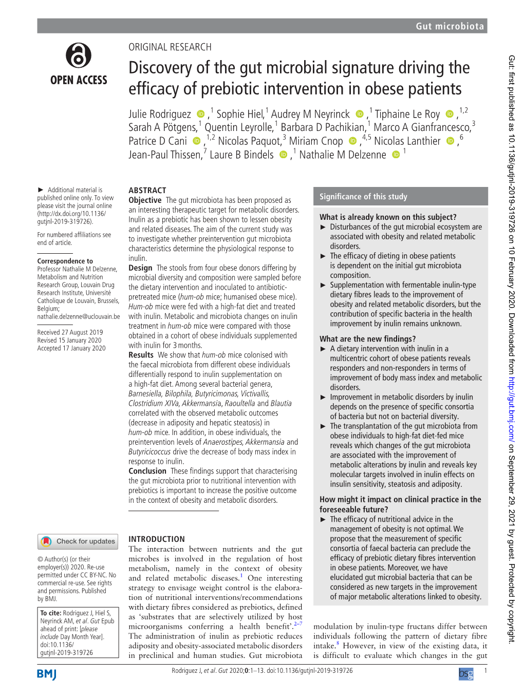 Discovery of the Gut Microbial Signature Driving the Efficacy Of