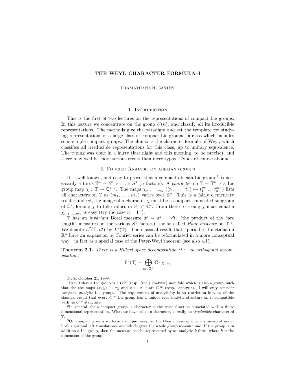 Weyl Character Formula for U(N)