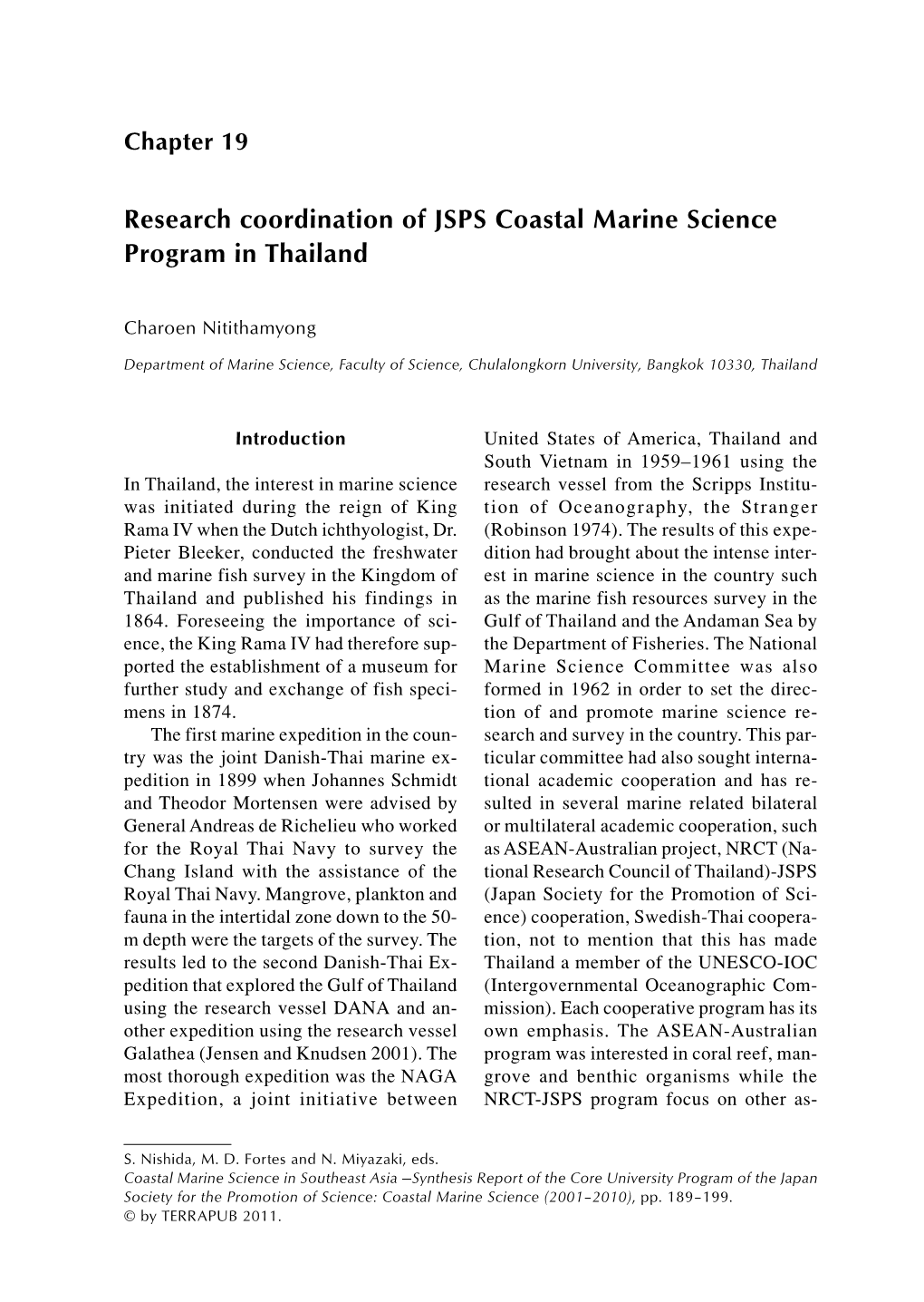 Research Coordination of JSPS Coastal Marine Science Program in Thailand