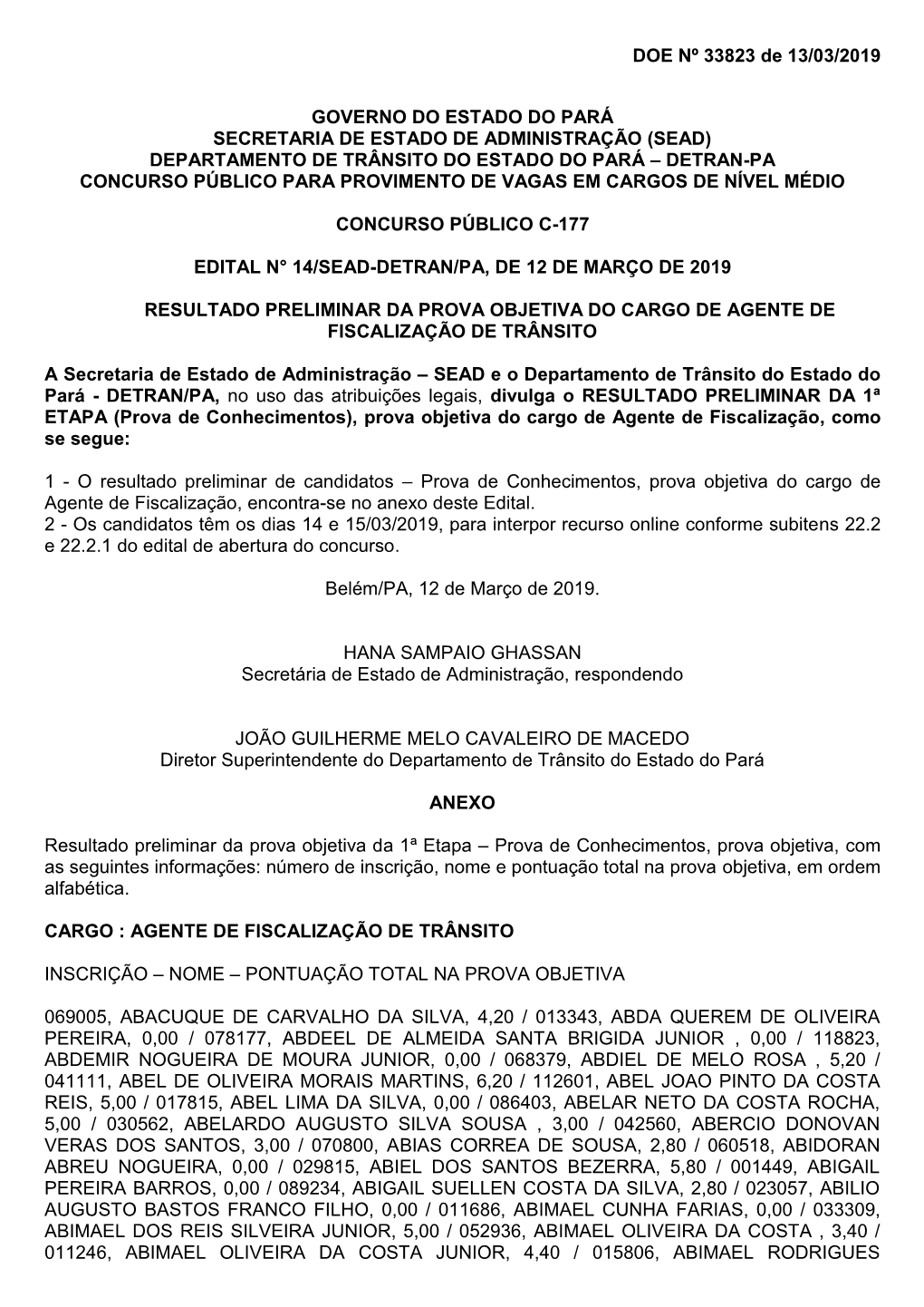 Edital N° 14 2019 SEAD-DETRAN-PA