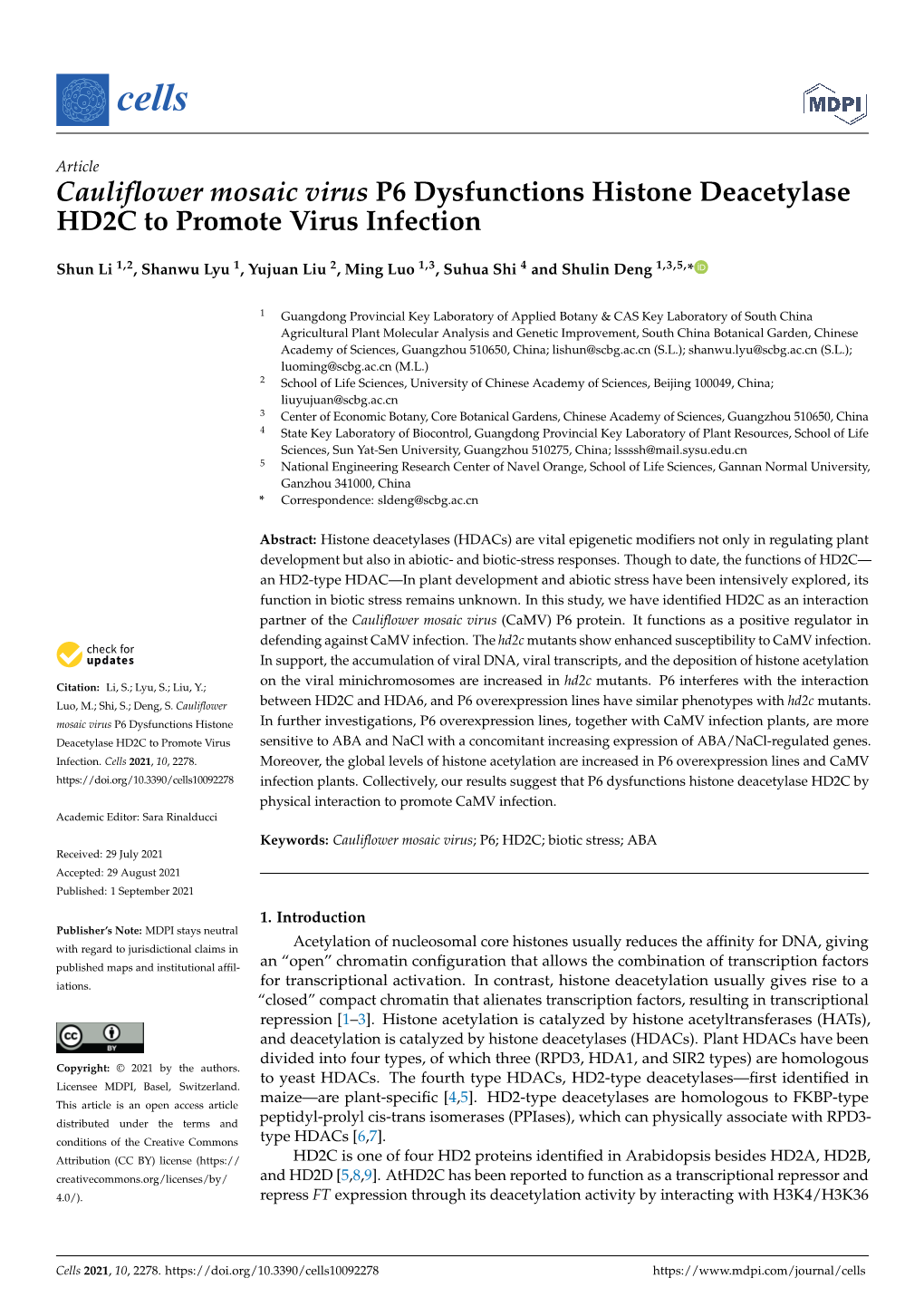 Cauliflower Mosaic Virus P6 Dysfunctions Histone Deacetylase