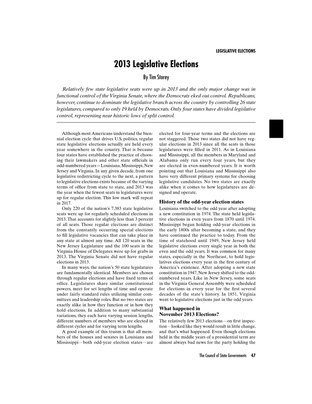 2013 Legislative Elections by Tim Storey