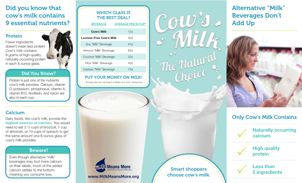 Beverages Don't Add up Did You Know That Cow's Milk Contains 9