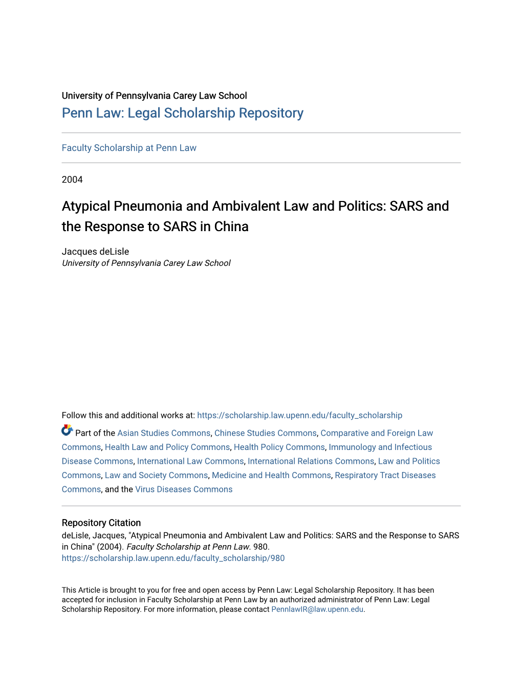 SARS and the Response to SARS in China