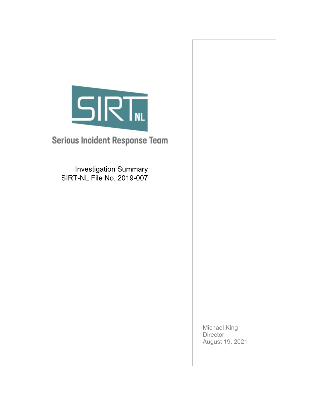 Investigation Summary SIRT-NL File No. 2019-007