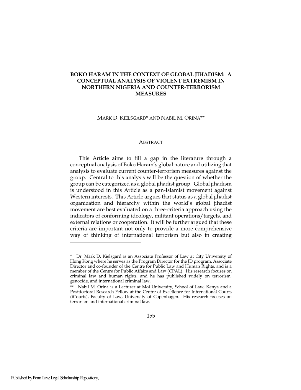 Boko Haram in the Context of Global Jihadism: a Conceptual Analysis of Violent Extremism in Northern Nigeria and Counter-Terrorism Measures