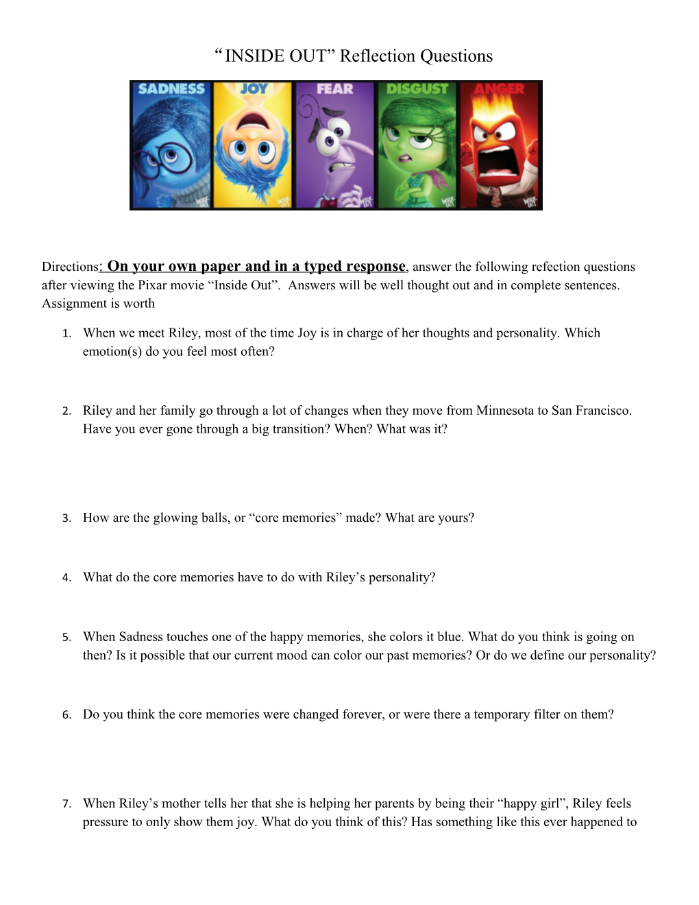 INSIDE out Reflection Questions