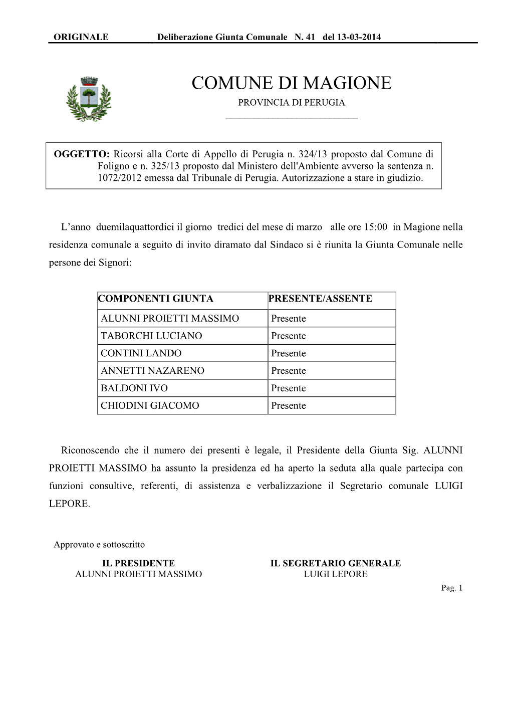 Comune Di Magione Provincia Di Perugia ______