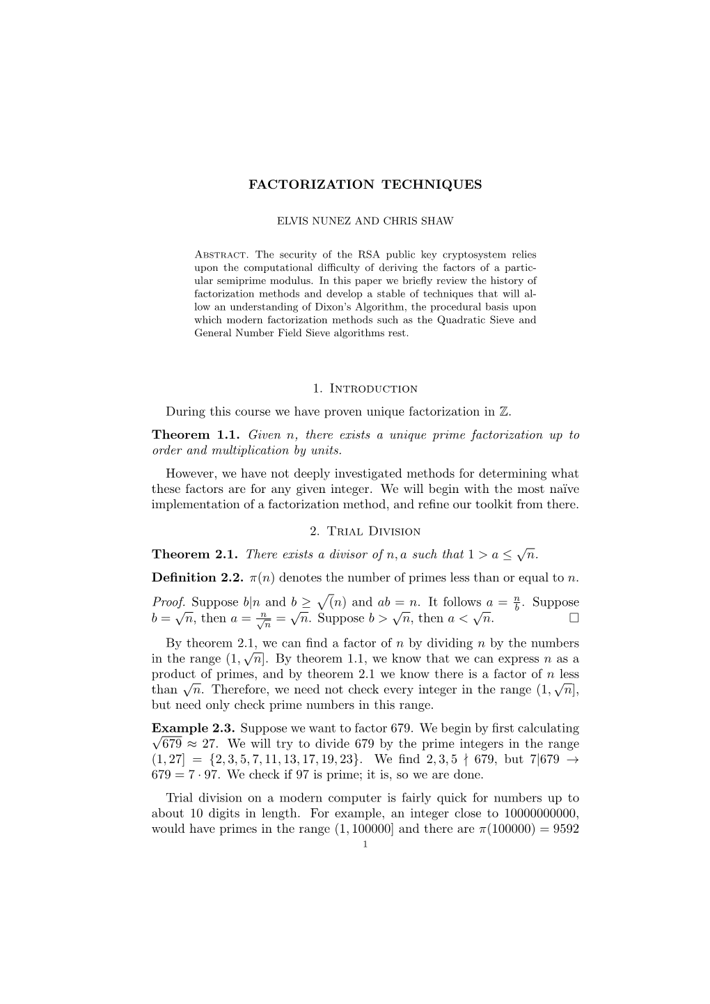 Factorization Techniques, by Elvis Nunez and Chris Shaw