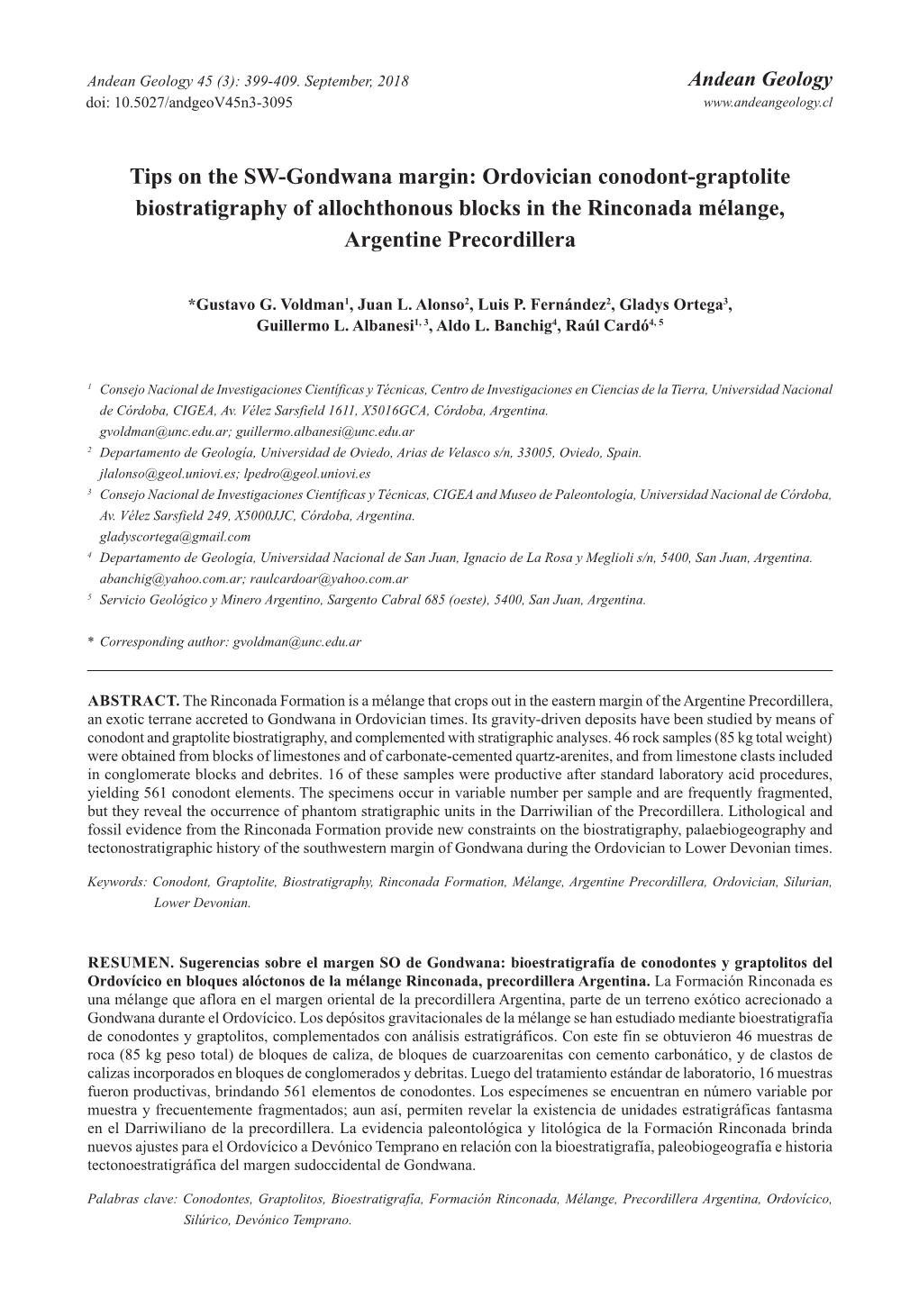 Tips on the SW-Gondwana Margin: Ordovician Conodont-Graptolite Biostratigraphy of Allochthonous Blocks in the Rinconada Mélange, Argentine Precordillera