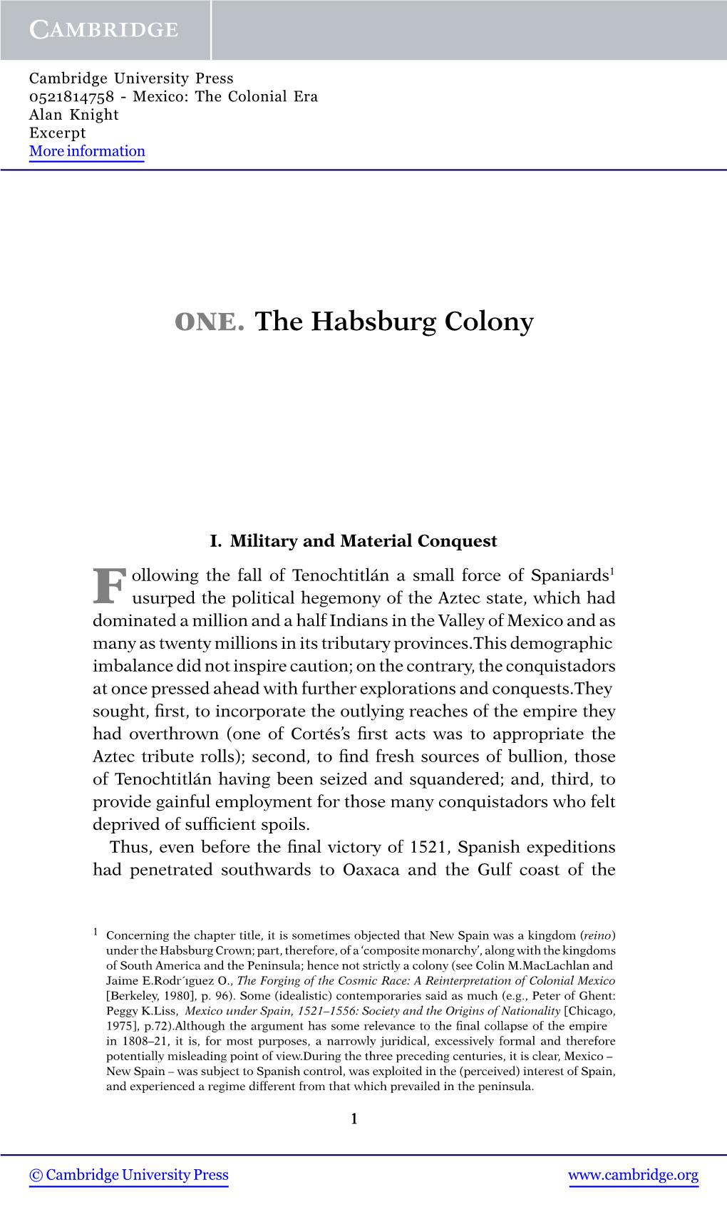 ONE. the Habsburg Colony