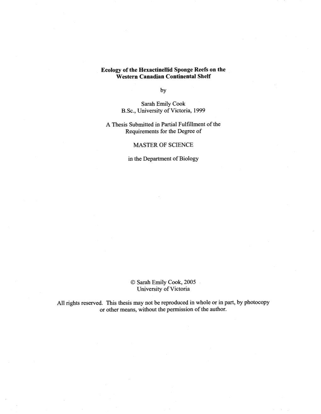 Ecology of the Hexactinellid Sponge Reefs on the Western Canadian Continental Shelf