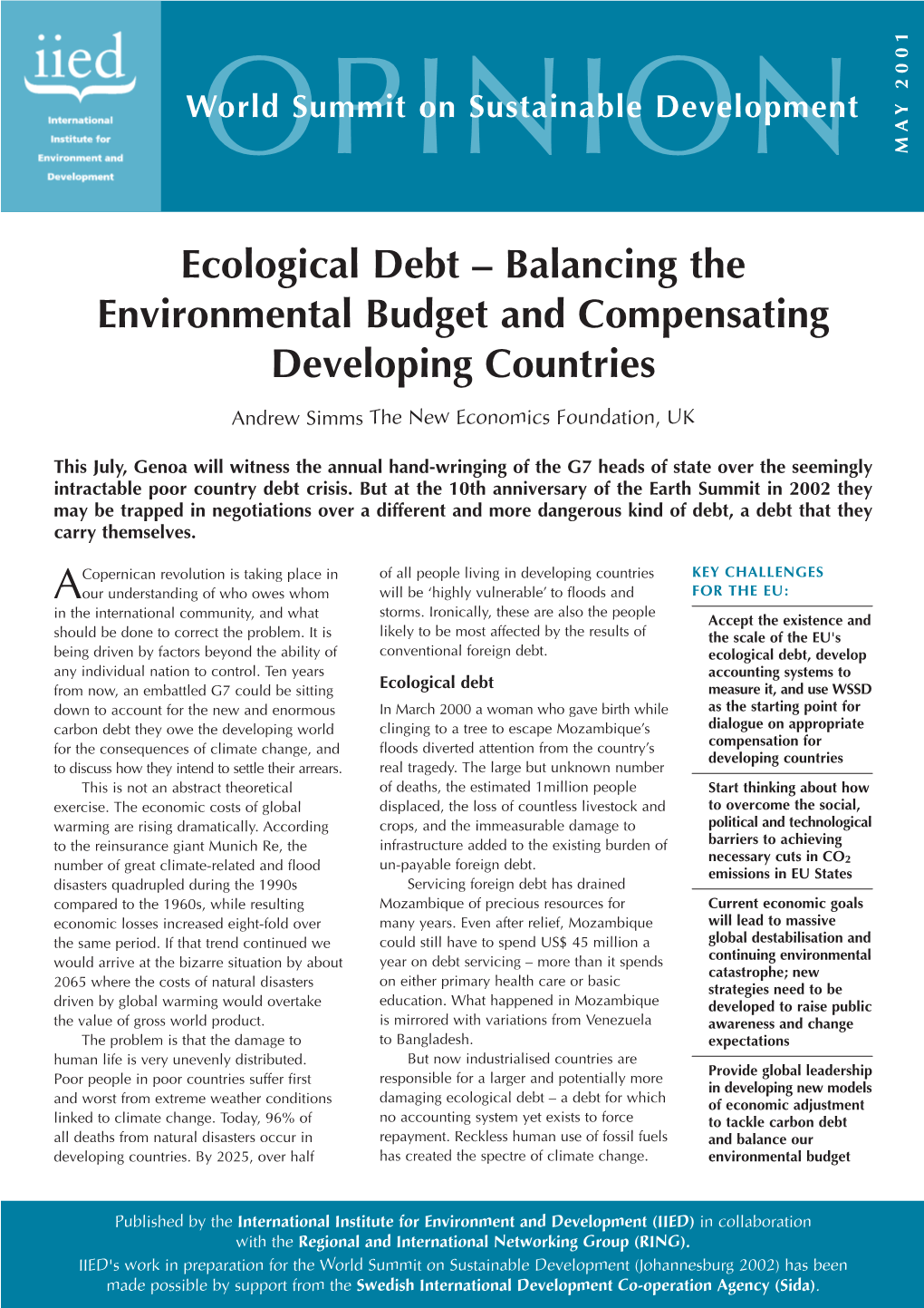 Ecological Debt – Balancing the Environmental Budget and Compensating Developing Countries