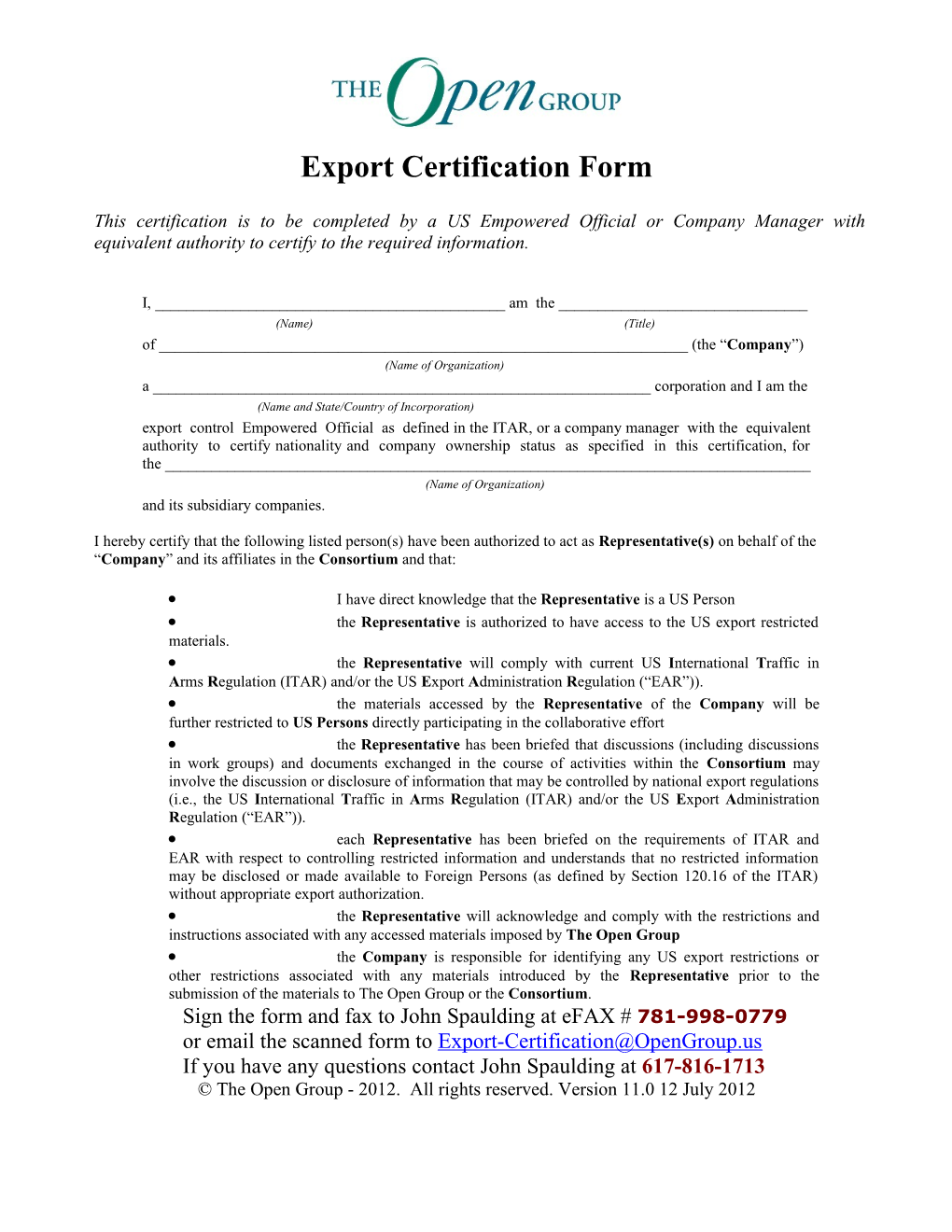 OG Export Certification Form