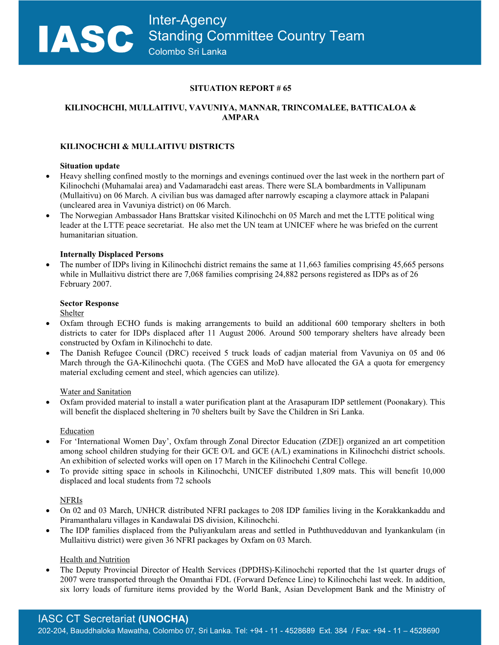 IASC Inter-Agency Standing Committee Country Team