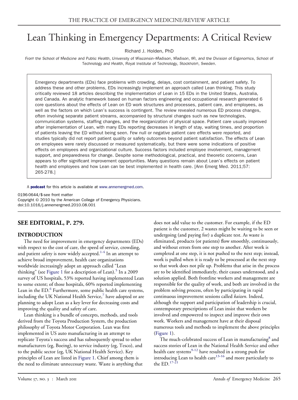 Lean Thinking in Emergency Departments: a Critical Review