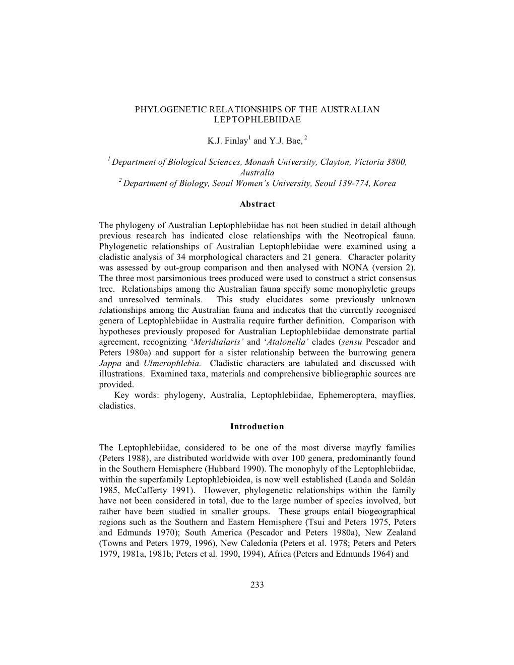 233 Phylogenetic Relationships of The