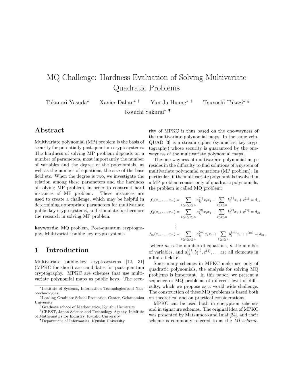 MQ Challenge: Hardness Evaluation of Solving MQ Problems