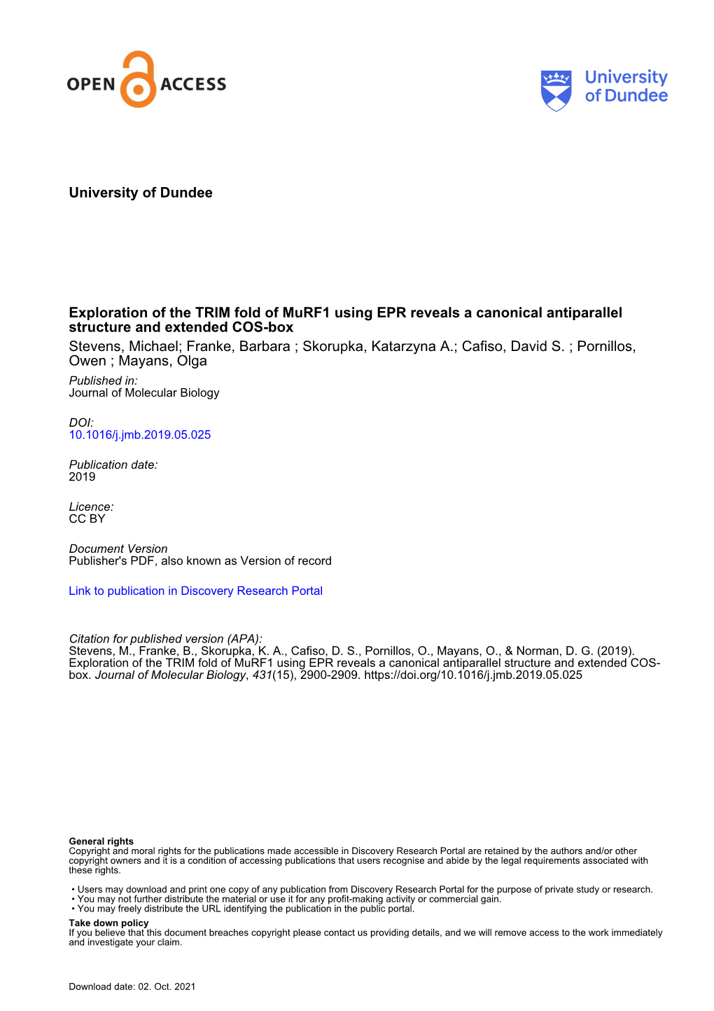 Exploration of the TRIM Fold of Murf1