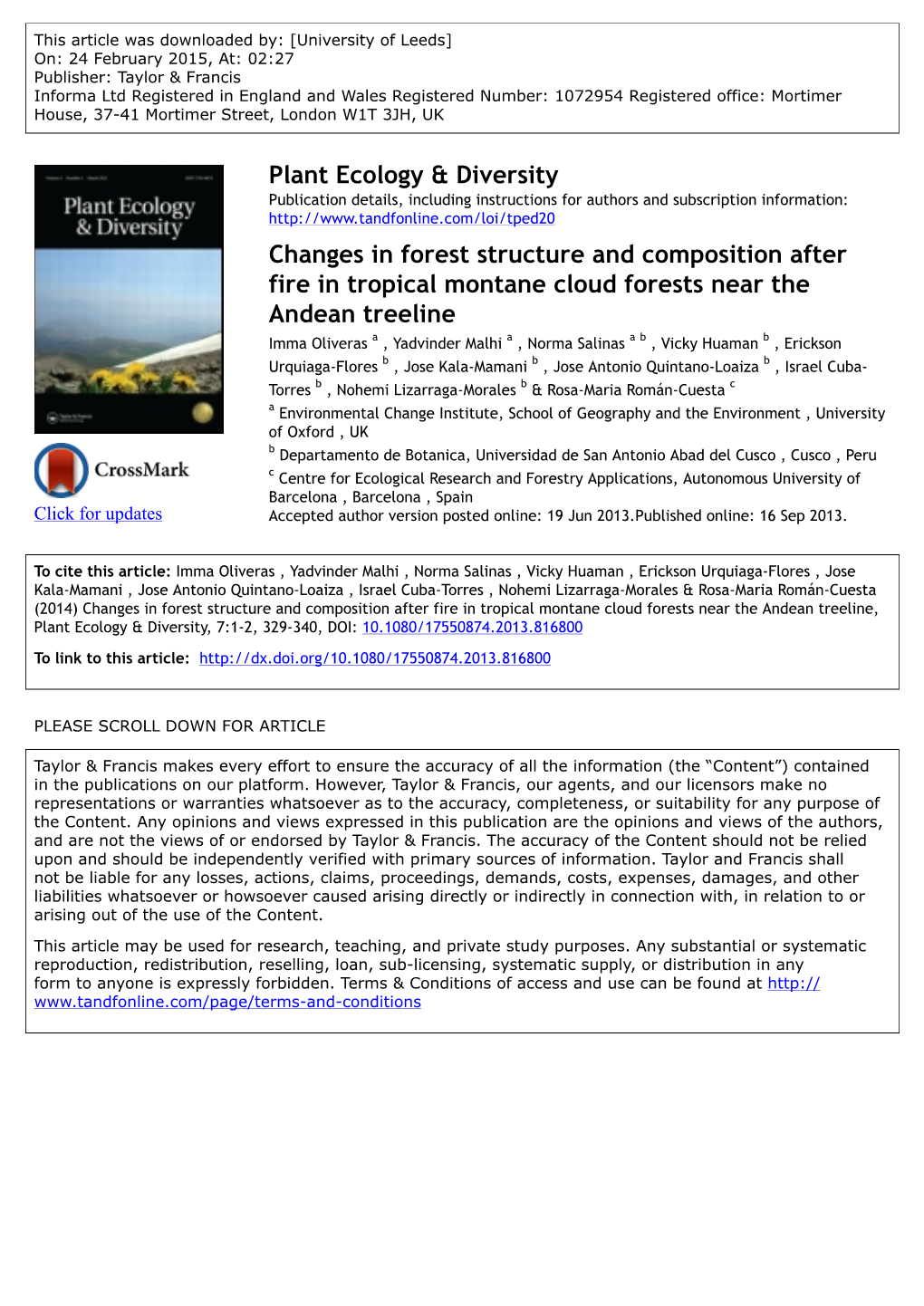 Plant Ecology & Diversity Changes in Forest Structure and Composition