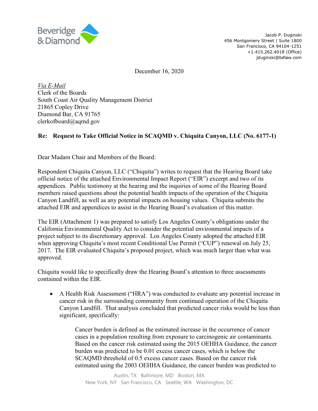 2020-12-16 CCL Request for Official Notice of EIR Excerpt and Appendices