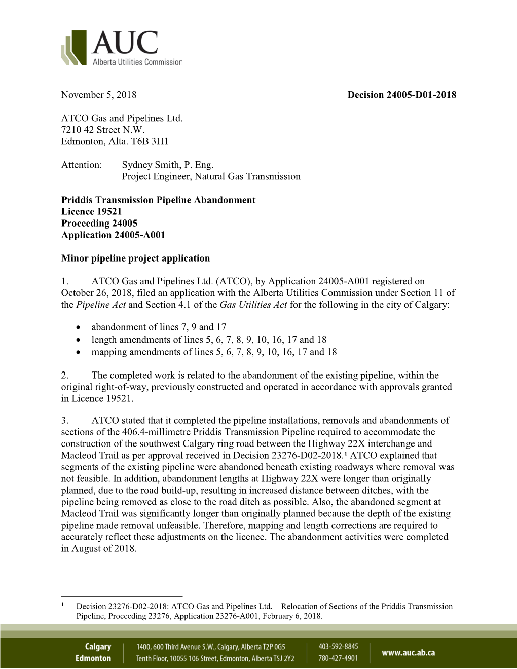 Decision 24005-D01-2018 ATCO Gas and Pipelines Ltd