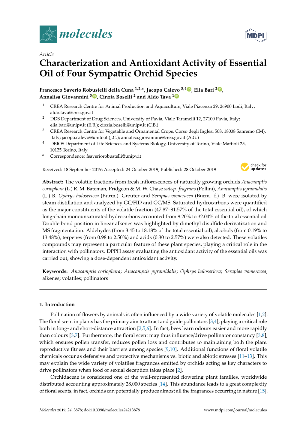 Characterization and Antioxidant Activity of Essential Oil of Four Sympatric Orchid Species