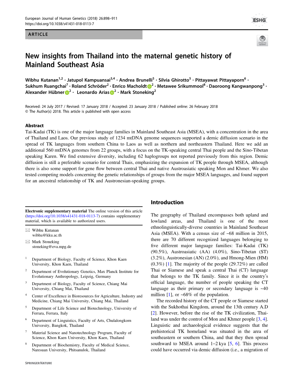 New Insights from Thailand Into the Maternal Genetic History of Mainland Southeast Asia