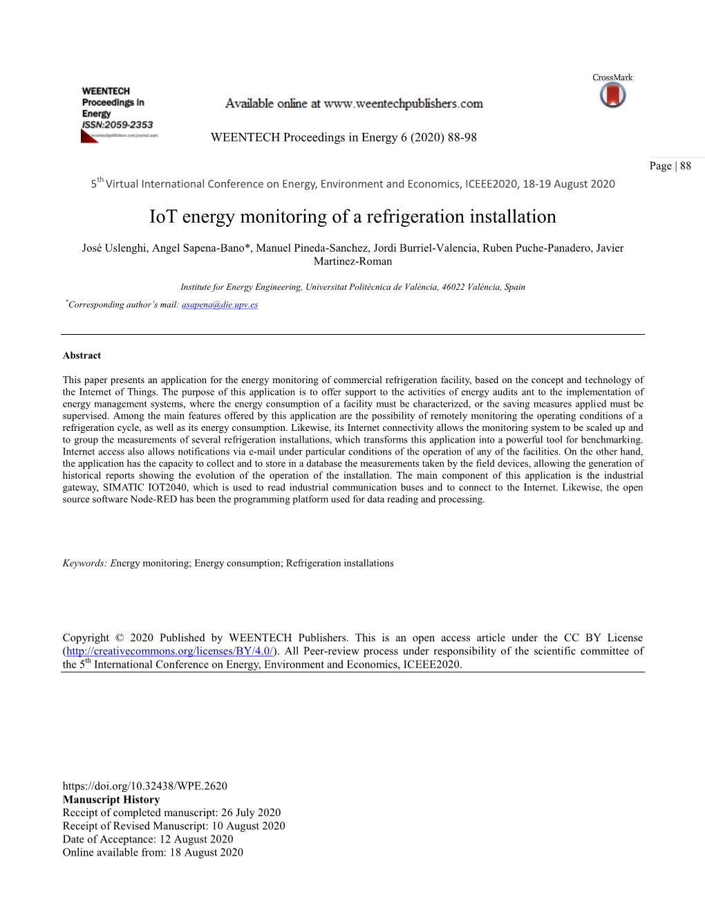 Iot Energy Monitoring of a Refrigeration Installation