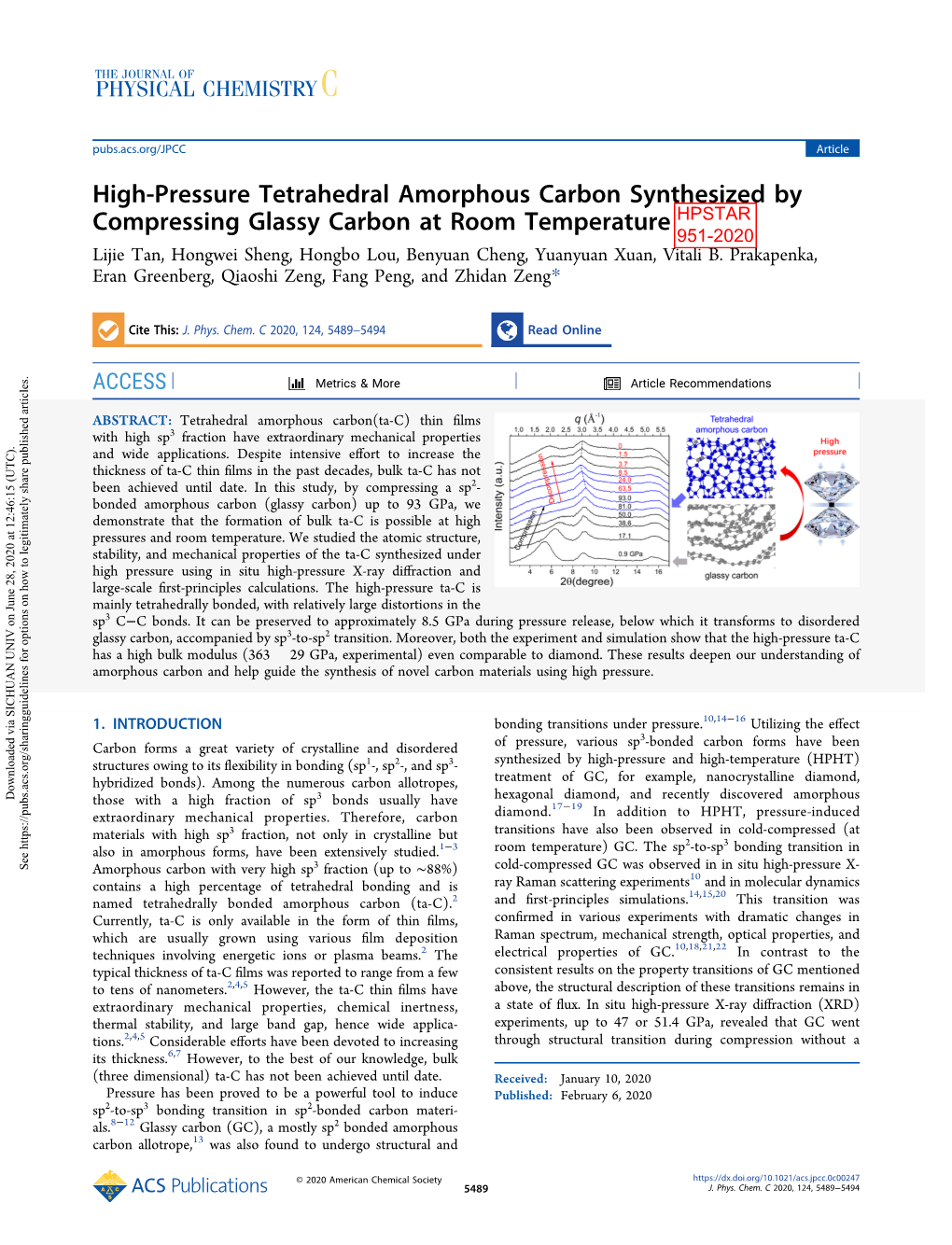 High-Pressure Tetrahedral Amorphous Carbon Synthesized By