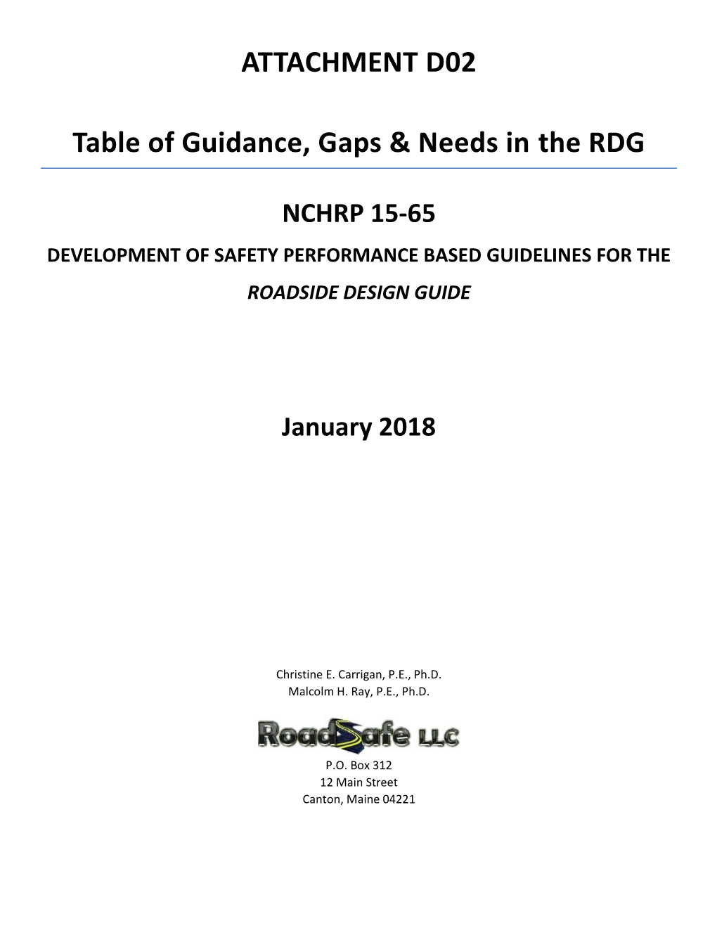 ATTACHMENT D02 Table of Guidance, Gaps & Needs in The