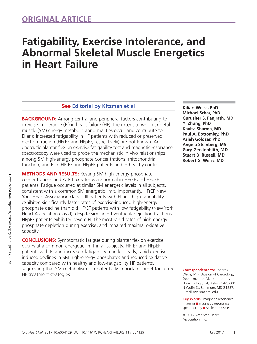 Fatigability, Exercise Intolerance, and Abnormal Skeletal Muscle Energetics in Heart Failure