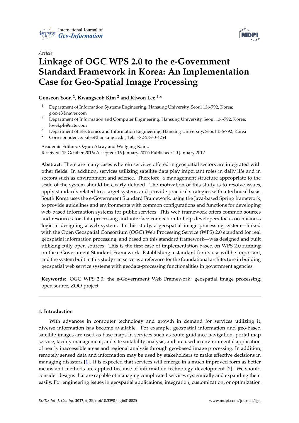 Linkage of OGC WPS 2.0 to the E-Government Standard Framework in Korea: an Implementation Case for Geo-Spatial Image Processing