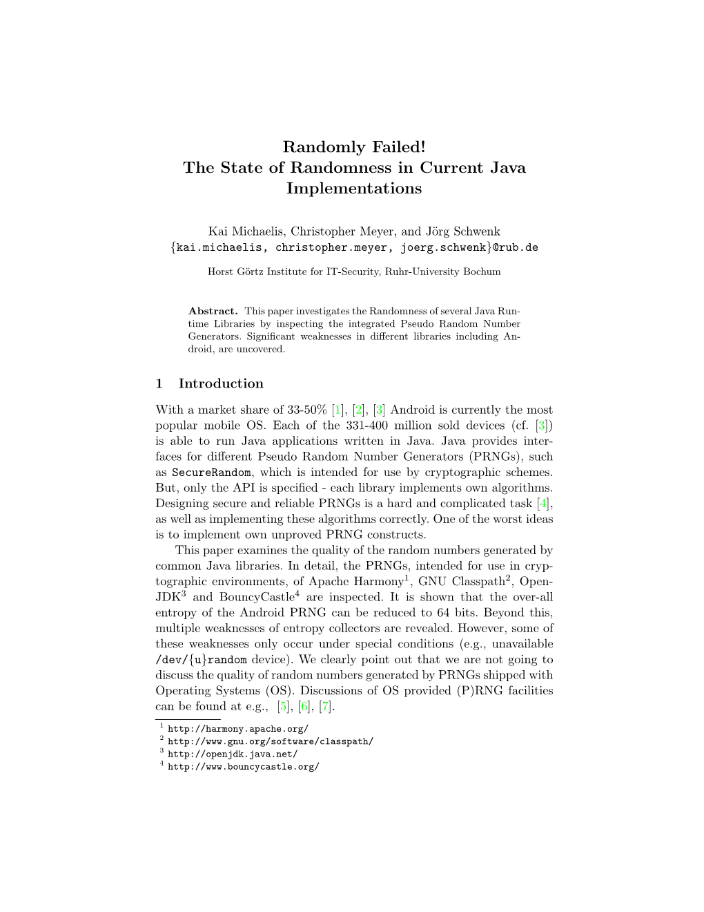 The State of Randomness in Current Java Implementations