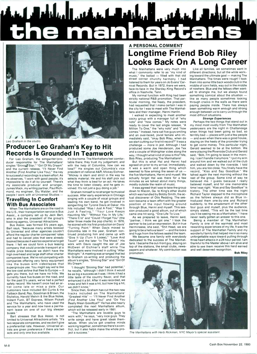 Longtime Friend Bob Riley Looks Back on a Long Career the Manhattans Were Very Much Into Like All Families, We Sometimes Went In