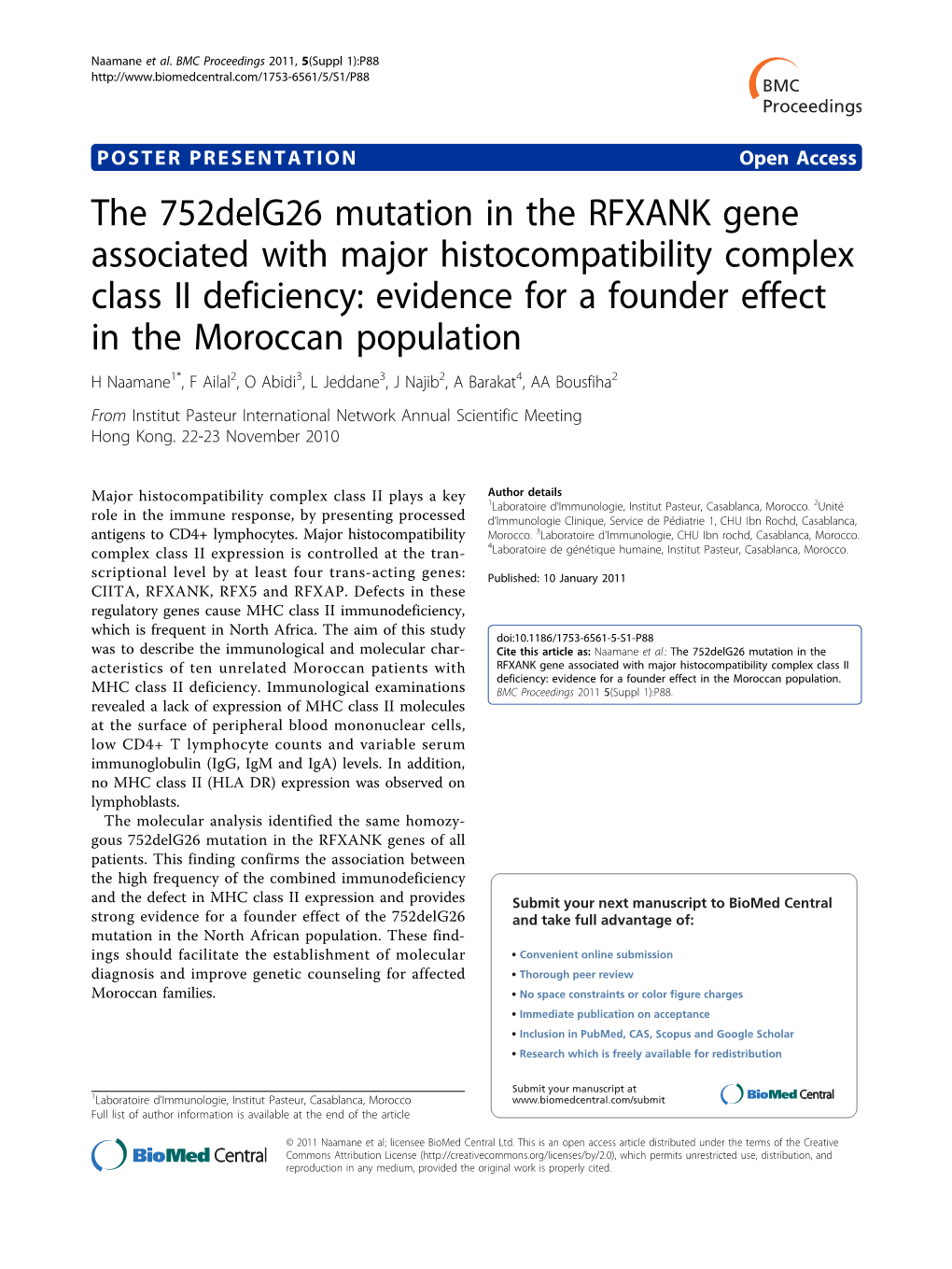 The 752Delg26 Mutation in the RFXANK Gene Associated With