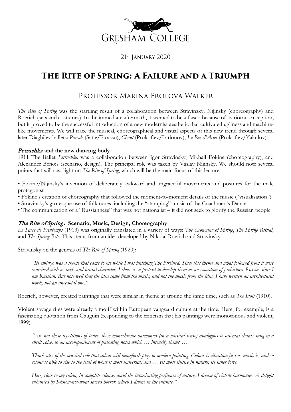 The Rite of Spring: a Failure and a Triumph