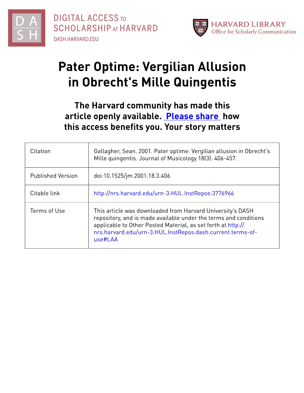 Pater Optime:&lt;/Italic&gt; Vergilian Allusion In