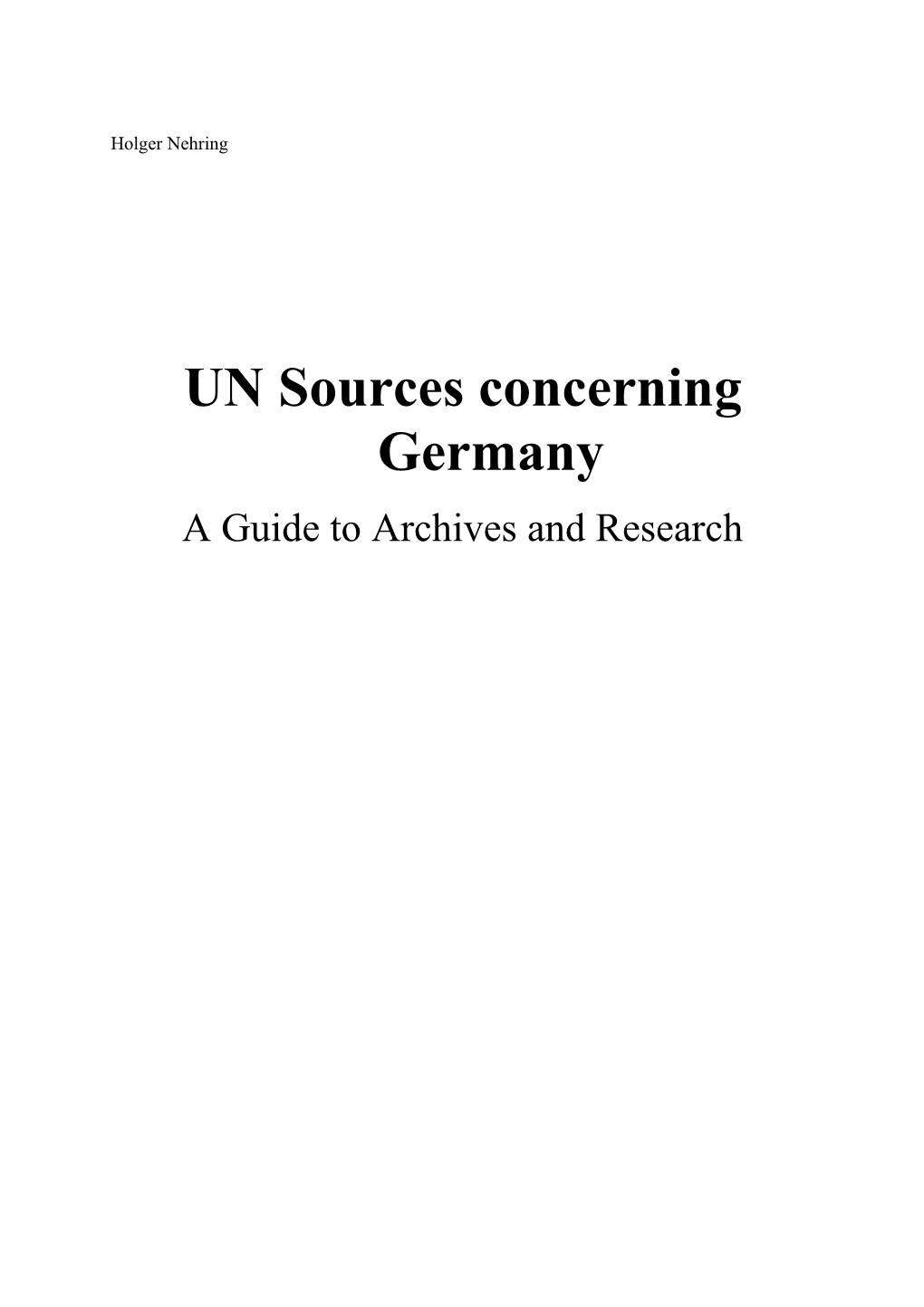 UN Sources Concerning Germany