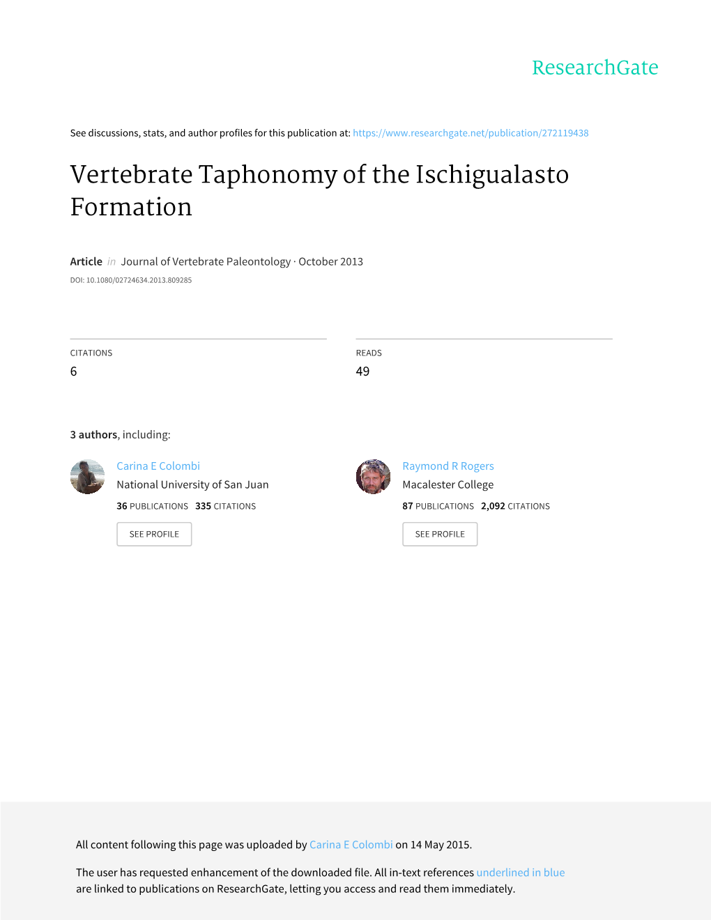 Vertebrate Taphonomy of the Ischigualasto Formation