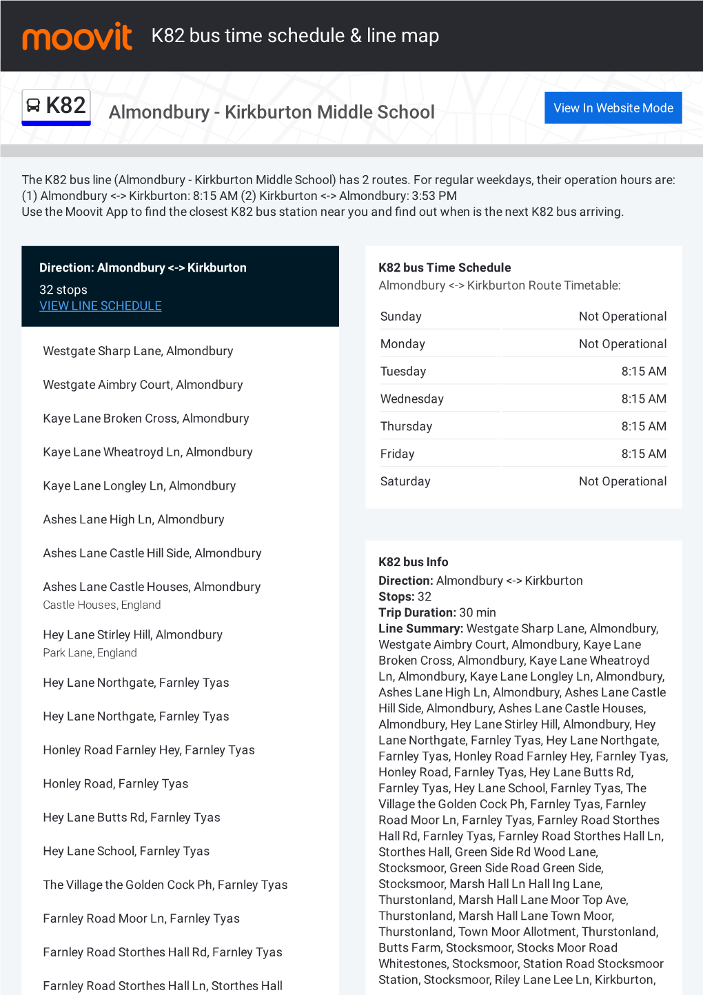 K82 Bus Time Schedule & Line Route