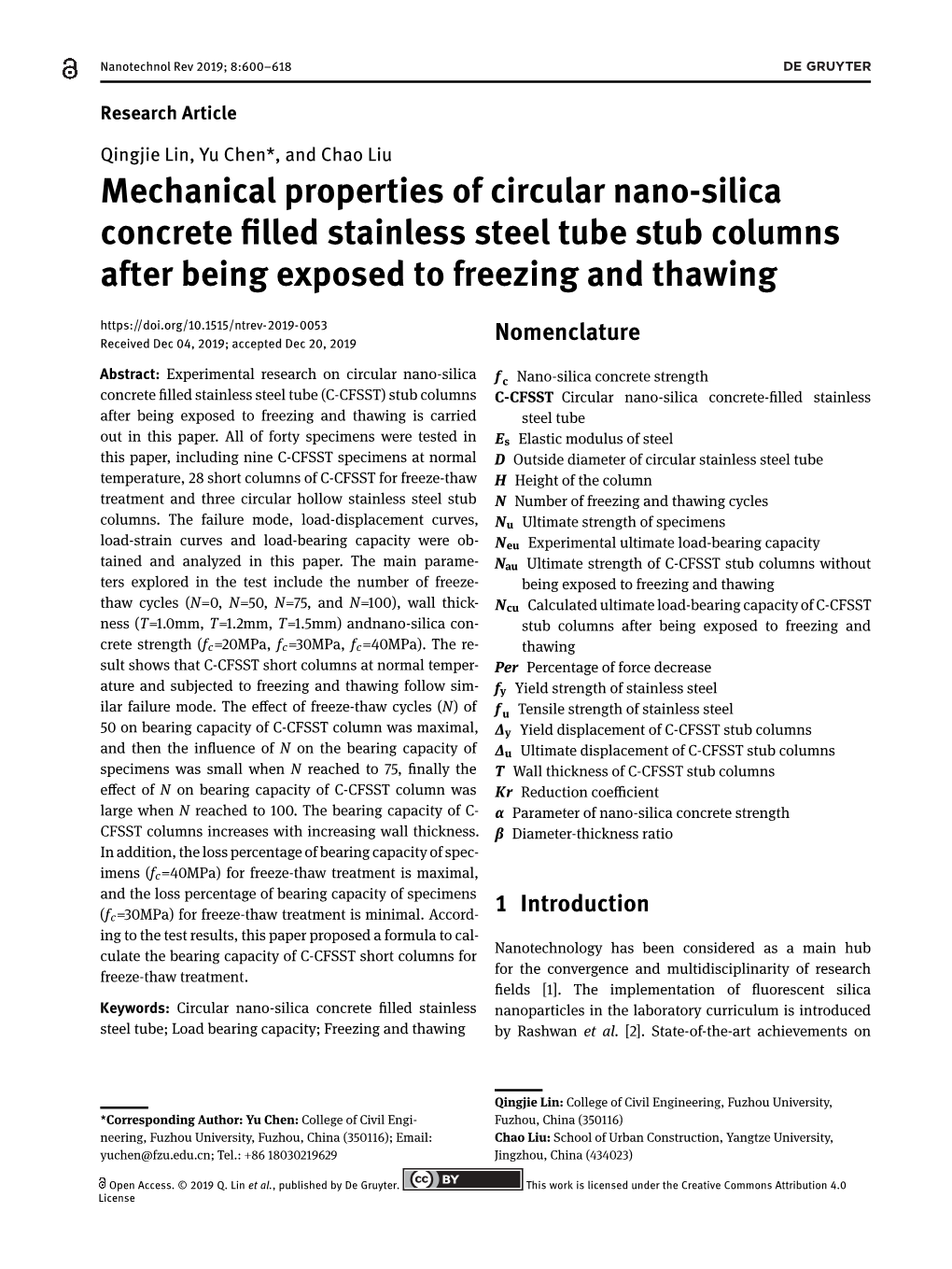 Mechanical Properties of Circular Nano-Silica Concrete Filled Stainless Steel Tube Stub Columns After Being