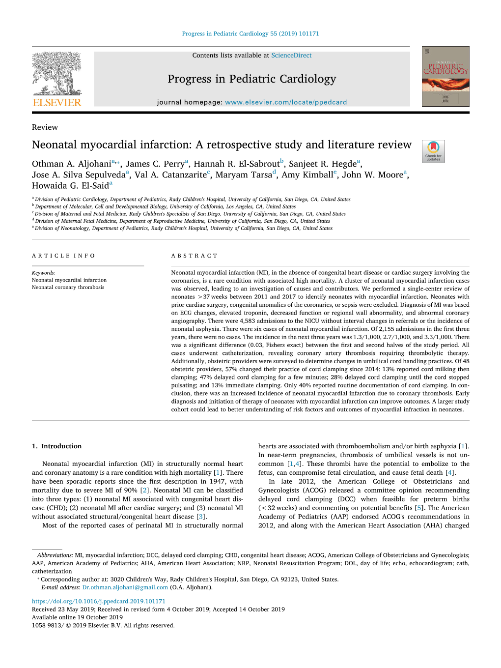 Neonatal Myocardial Infarction a Retrospective Study and Literature