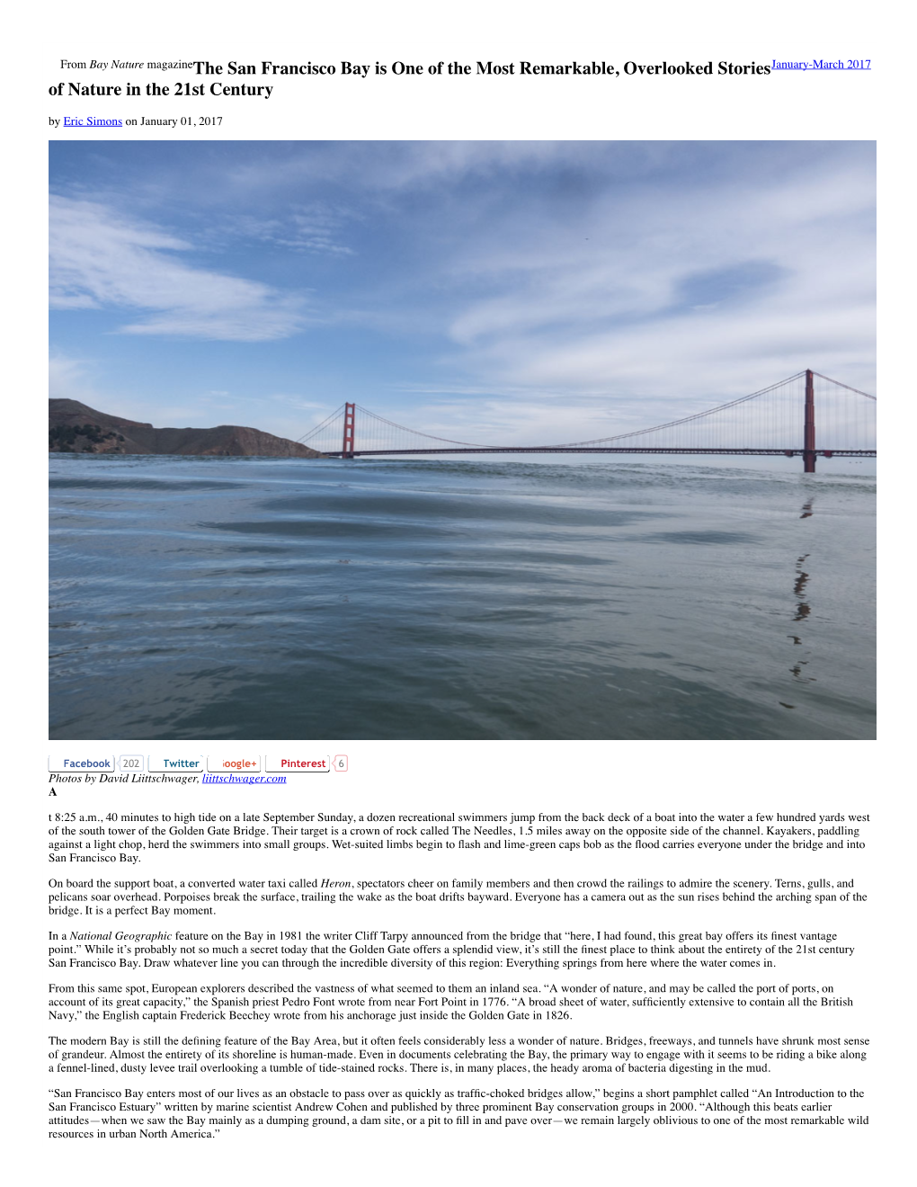 The San Francisco Bay Is One of the Most Remarkable, Overlooked Storiesjanuary-March 2017 of Nature in the 21St Century by Eric Simons on January 01, 2017