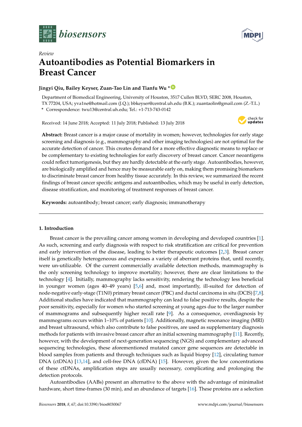 Autoantibodies As Potential Biomarkers in Breast Cancer